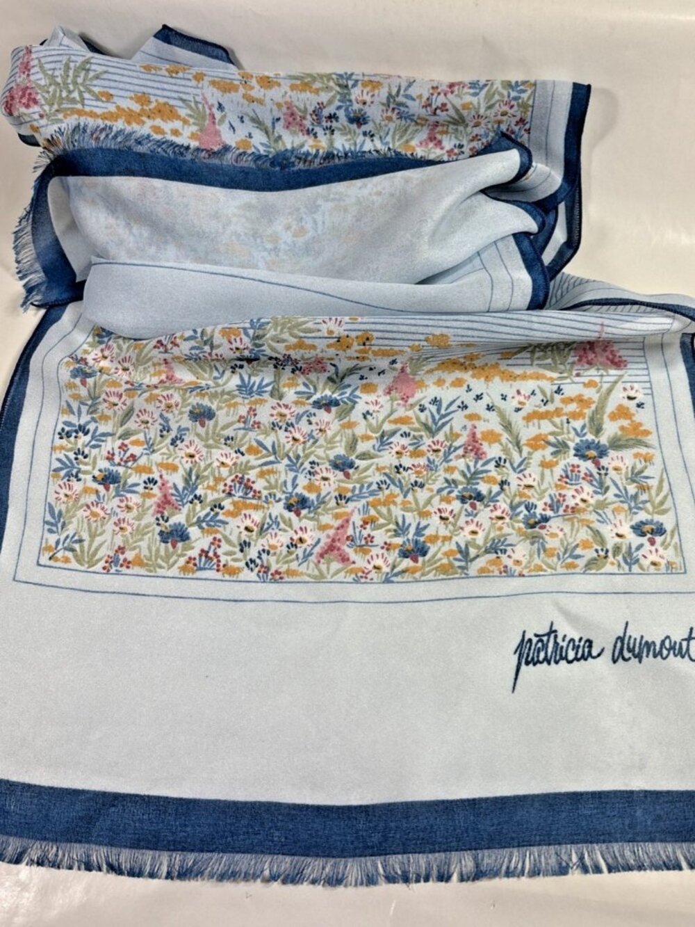 Patricia Dumont Blue Floral Spring Beach Scarf Vintage Made in Italy Polyester
